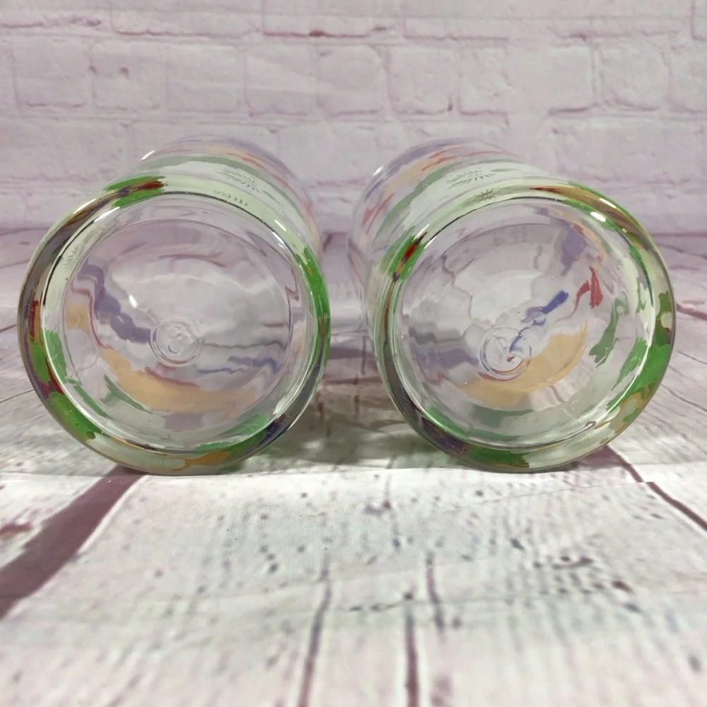 Vintage Floral Glass Tumblers with Multicolor Design